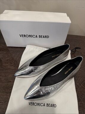 Veronica Beard Metallic Silver Pointed Ballet Flats